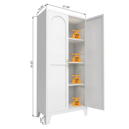 61'' 2 Shapely Doors Cabinet, Metal Storage Cabinet With Doors And Adjustable Shelves, For Bedroom, Living Room White - view 3