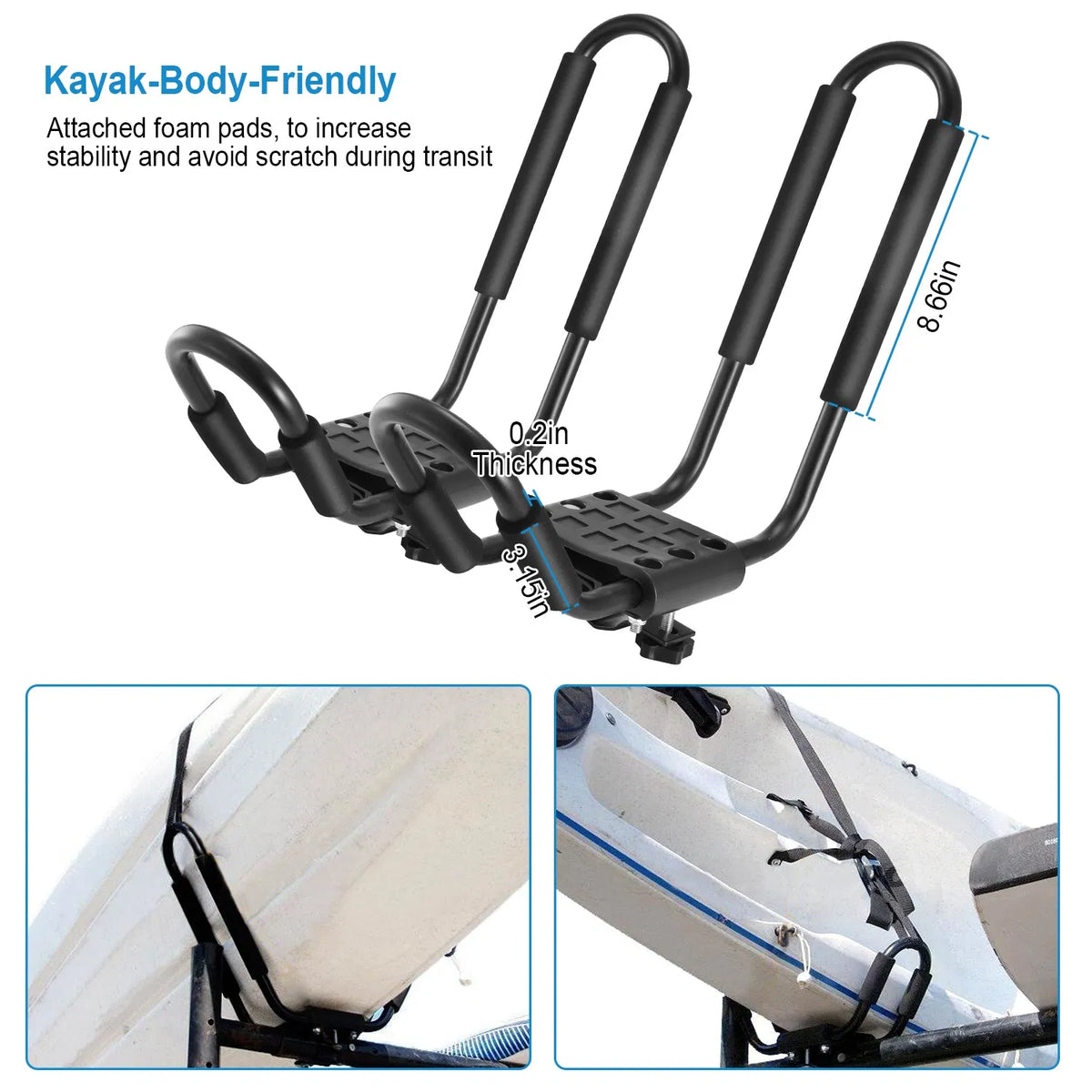 Universal Kayak Roof Rack J Bar, 1 Pairs-Bar Rack HD Kayak Carrier Canoe Boat Surf Ski Roof Top Mount Car SUV Crossbar - view 9