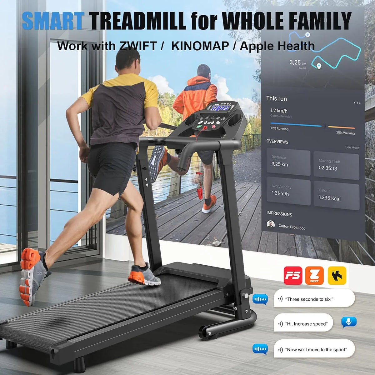 Foldable Treadmills for Home, Portable Treadmill with Handles, 2.5HP Treadmills 300 lb Capacity, APP Control - view 3