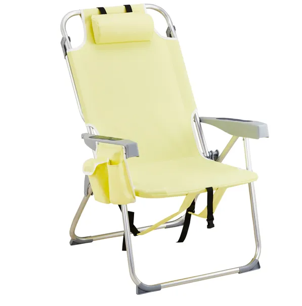 63X70X99cm Heightened Oxford Cloth Silver White Aluminum Tube Bearing Beach Chair Yellow - view 2