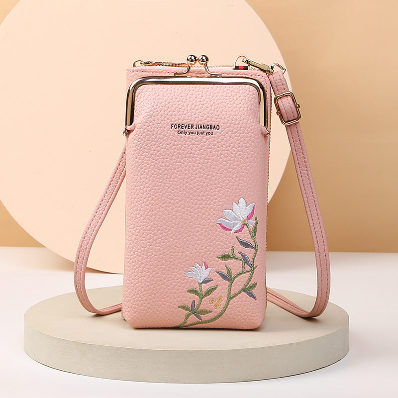 Flower Embroidery Phone Bag With Lock Buckle Outdoor Long Wallet Fashion Shoulder And Crossbody Bags - view 8