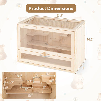 Fir Wood Hamster Cage with Flip Roof, Multi-Ladder Activity Areas for Guinea Pigs Hedgehogs - view 5
