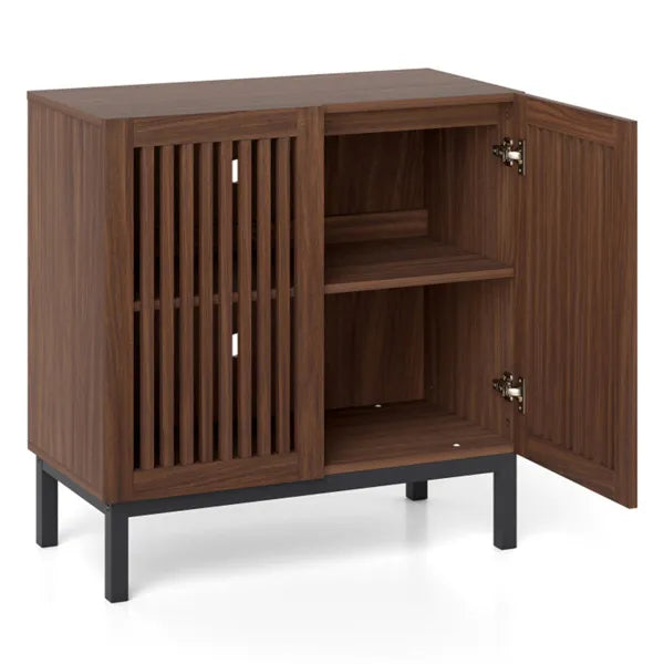 32" Buffet Sideboard Cabinet With 2 Doors, Farmhouse Storage Cabinet (Walnut + Black) With Adjustable Shelf - view 5