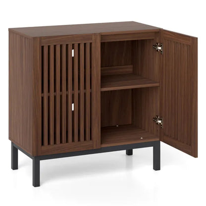 32" Buffet Sideboard Cabinet With 2 Doors, Farmhouse Storage Cabinet (Walnut + Black) With Adjustable Shelf - view 5
