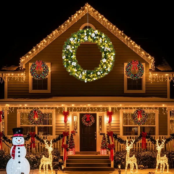 60in Pre-lit Christmas Wreath, Lighted Artificial Xmas Wreath With 220 Cold & Warm White Lights And 600 PVC Tips - view 2