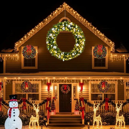 60in Pre-lit Christmas Wreath, Lighted Artificial Xmas Wreath With 220 Cold & Warm White Lights And 600 PVC Tips - view 2