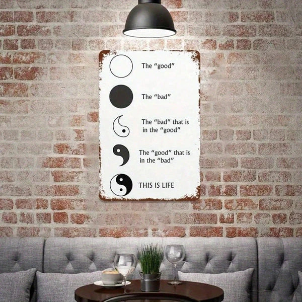Yin And Yang Bagua Diagram Vintage Metal Iron Wall Art, Black White Knowledge Map Rustic Poster Decor - view 5