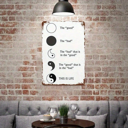 Yin And Yang Bagua Diagram Vintage Metal Iron Wall Art, Black White Knowledge Map Rustic Poster Decor - view 5