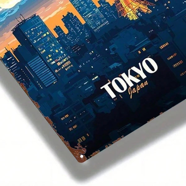 1pc Tokyo Japan Cityscape Metal Sign, 8x12 Inch Rustic Iron Wall Art - view 5