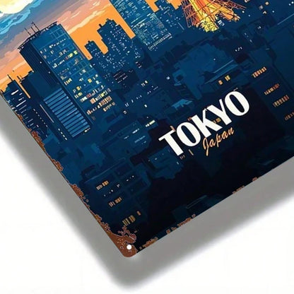 1pc Tokyo Japan Cityscape Metal Sign, 8x12 Inch Rustic Iron Wall Art - view 5