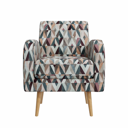 Darien Accent Arm Chair In Red And Tan Prism Pattern With Natural Solid Wood Legs - view 7