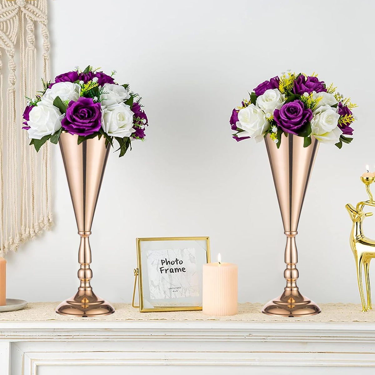 Golden Vase Flower Wedding Centerpieces For Tables 14 In Tall Flower Display Stand Wedding Metal Flower Arrangement - view 6
