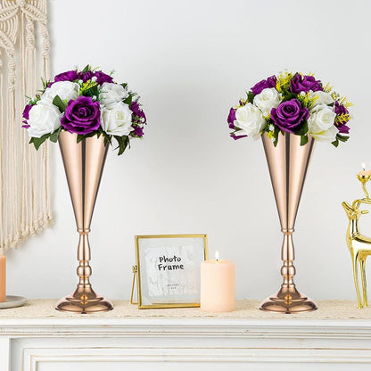 Golden Vase Flower Wedding Centerpieces For Tables 14 In Tall Flower Display Stand Wedding Metal Flower Arrangement - view 6