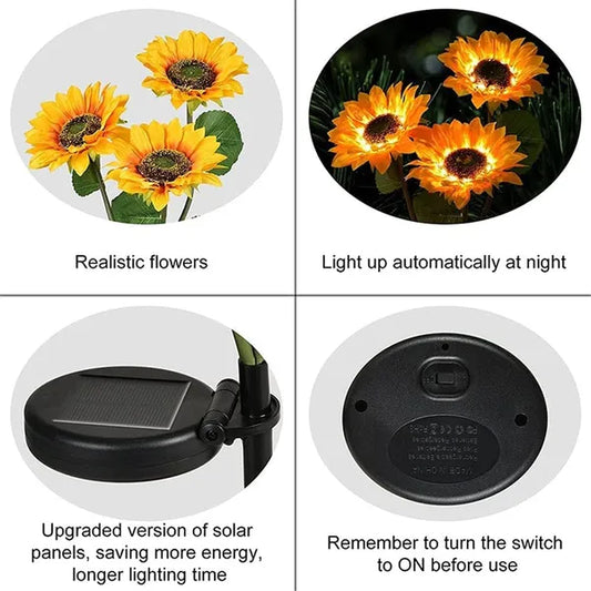 2 Pack Flashing Outdoor Solar Garden Stake Lights,Upgraded LED Solar Powered Light With 3 Heads Sunflower - view 2