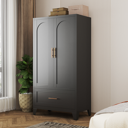 60inch Tall Metal Wardrobe Cabinet With 1 Drawer And Hanging Rod, 2 Doors Wardrobe Closet With Shelf For Bedroom - view 8