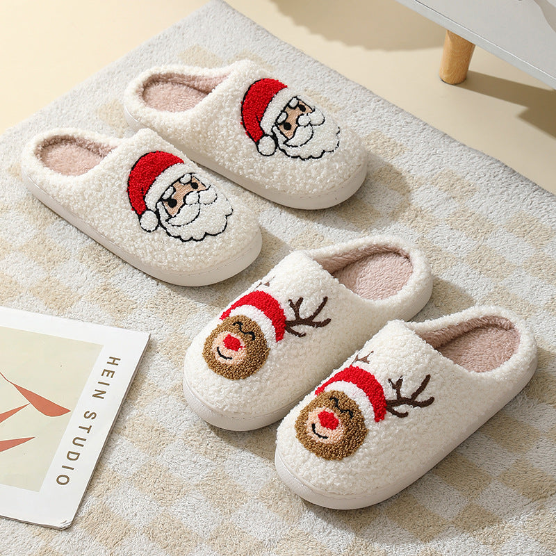 Christmas Home Slippers Cute Cartoon Santa Claus Cotton Slippers For Women And Men Couples Winter Warm Furry Shoes - view 5