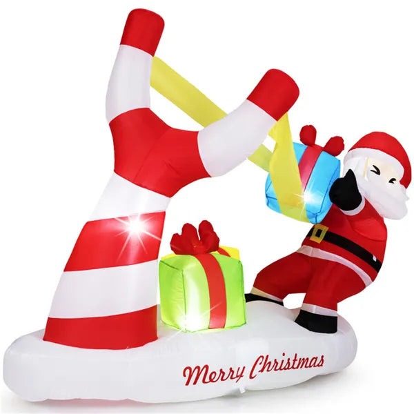 7ft Inflatable Santa Claus Decoration - 5 Built-in LED Lights 210T Polyester Quick Inflation Outdoor Xmas Decor