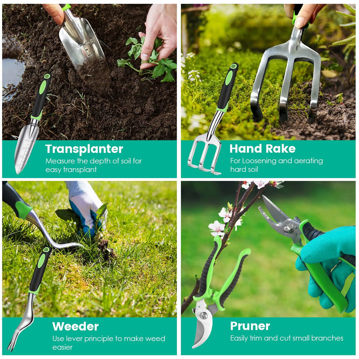Aluminum Alloy Gardening Hand Tools 13-Piece Set, Multi-Function Garden Kit with Oxford Carry Bag, Plant Tags - view 2