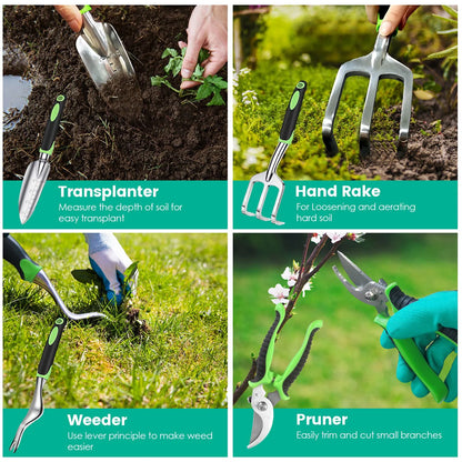 Aluminum Alloy Gardening Hand Tools 13-Piece Set, Multi-Function Garden Kit with Oxford Carry Bag, Plant Tags - view 2