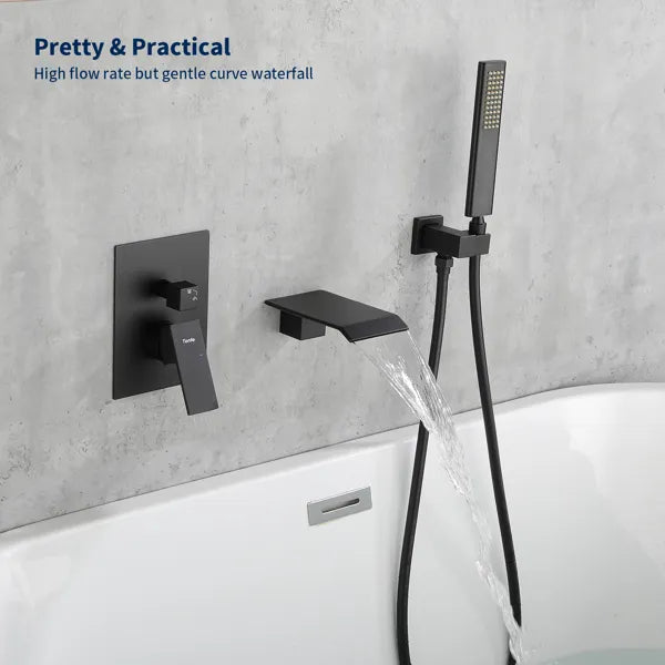 Male NPT Tub Faucet with Hand Shower, Matte Black Waterfall Bathtub Shower Faucet Set - view 6