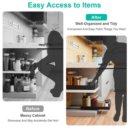 Pull Out Cabinet Organizer Carbon Steel Slide Out Drawer Storage Smooth Quiet Slide Rails For Kitchen Bathroom Living - view 4