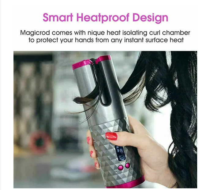 Hair Curler LCD Cordless Auto Rotating Waver Curling Iron Ceramic Wireless USA - view 5