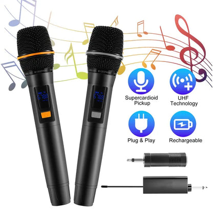 UHF Wireless Microphones Rechargeable Wireless Microphones Metal Handheld Dynamic Mics With 262FT Range For Karaoke