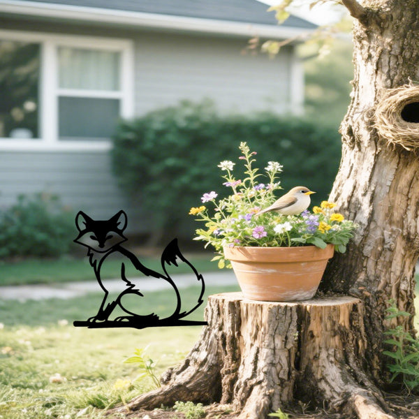 Vintage Tree Stump Wall Art Black Iron Animal Silhouette Sign Rustic Farmhouse Decor For Garden Porch Yard Indoor - view 3