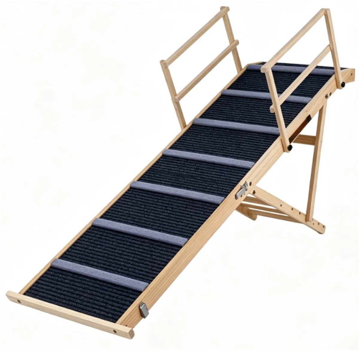 6-Level Adjustable Foldable Pet Ramp, Solid Pine Wood Non-Slip Dog Stairs with Side Rails - view 8