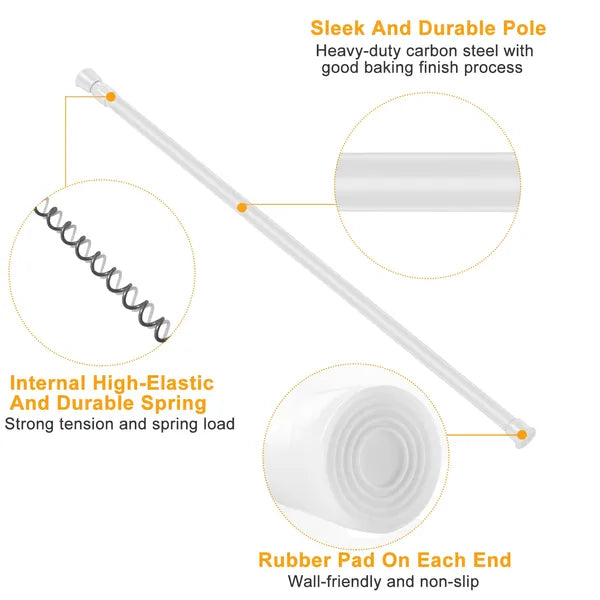 Tension Curtain Rod Spring Load Adjustable Curtain Pole Heavy-Duty Steel 4 Sizes For Bathroom Wardrobe Kitchen Balcony - view 3