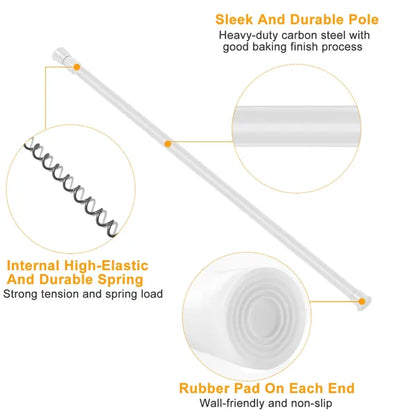 Tension Curtain Rod Spring Load Adjustable Curtain Pole Heavy-Duty Steel 4 Sizes For Bathroom Wardrobe Kitchen Balcony - view 3