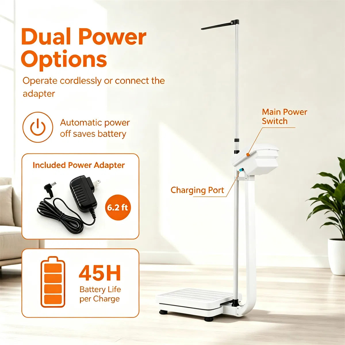 Medical Height & Weight Physician Scale, HighPrecision Sensor Digital Body Scale with Adapter & Battery Dual Power - view 7
