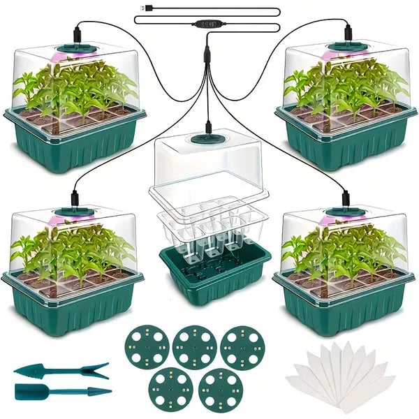 5-Pack Seed Starter Kit With LED Grow Lights – Indoor Propagation Trays With Adjustable Humidity Dome & Clear Cell