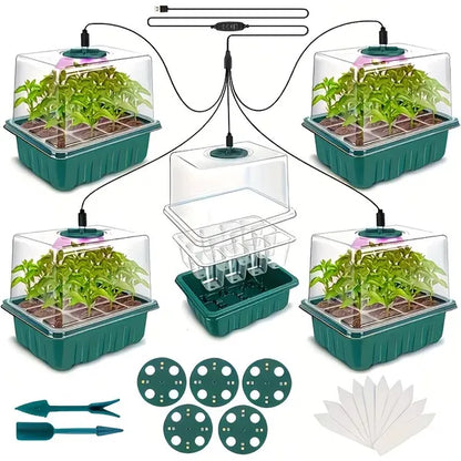 5-Pack Seed Starter Kit With LED Grow Lights – Indoor Propagation Trays With Adjustable Humidity Dome & Clear Cell