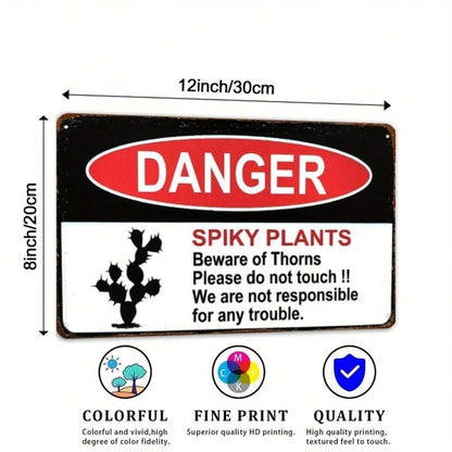 1pc Fun Spiky Plant Warning Sign, Cactus Danger Metal Plate, Heavy-Duty Aluminum Decor - view 5