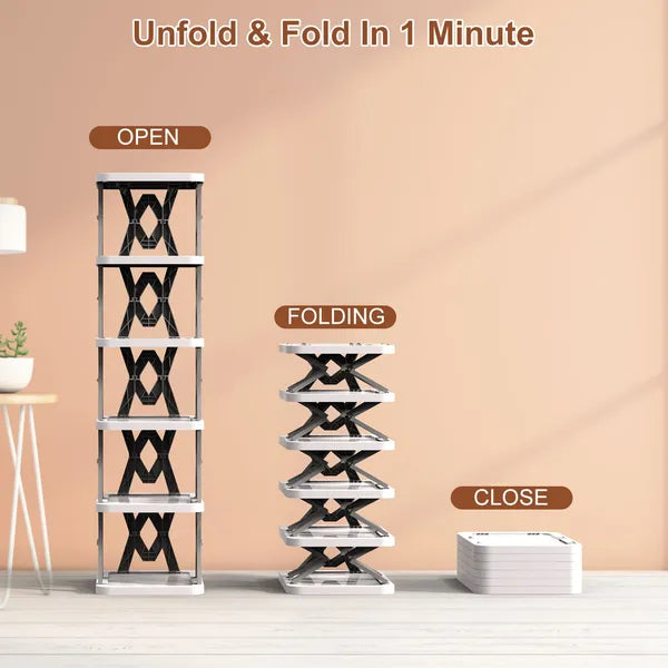 6 Tier Foldable Shoe Rack Vertical Shoe Organizer Narrow Shoe Rack For Small Spaces Space Saving Free Standing - view 2