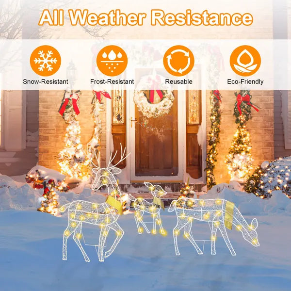 3 Sets Of Reindeer Family Lighted 2D Christmas Deer Decoration Warm Yellow Light 3 Lighting Modes Buck Doe Fawn Indoor - view 2