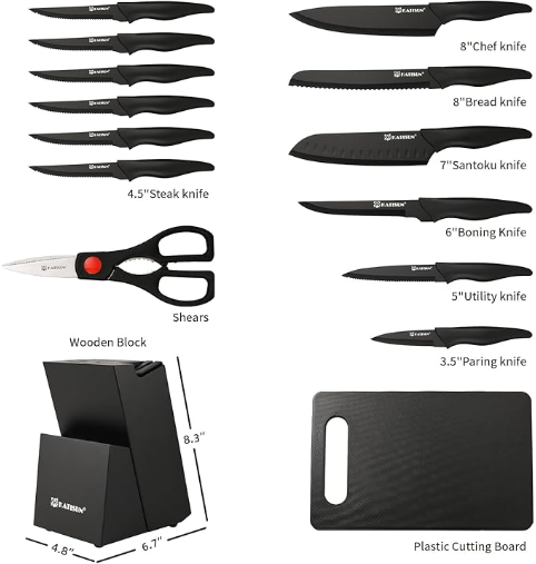 16 Pieces Kitchen Knife Block Set With Cutting Board, German Stainless Steel Knife Set With Sharpener, Dishwasher Safe - view 6
