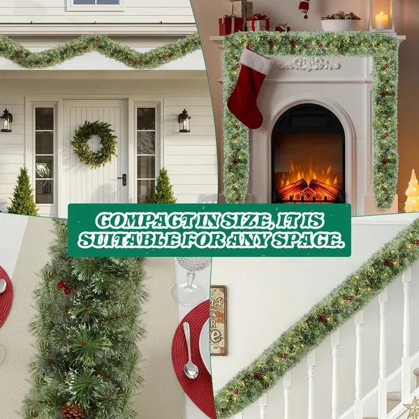 2 Pack 9FT Pre-lit Snow Flocked Christmas Garland, Lighted Artificial Xmas Garland With 200 Warm Lights And 440 Tips - view 4