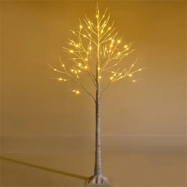 White 5FT LED Birch Tree - Lifelike Bark 72 Lights Flexible Branches 7.2ft Cord For Christmas