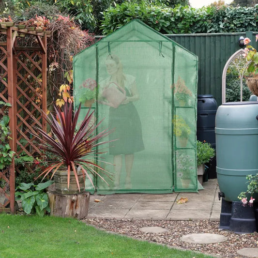 143x143x195cm Black Iron Pipe Steeple With 8 Pieces Grid Flower Stand With Zipper Rolling Door PE Cloth Greenhouse - view 2