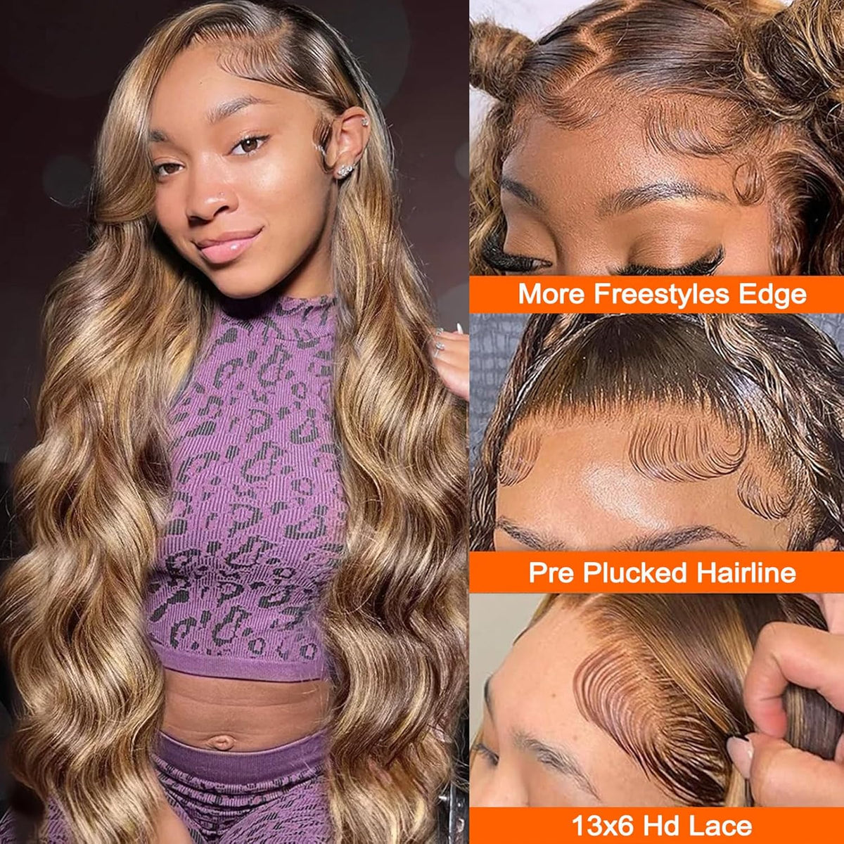 13x6 Lace Front Human Hair Wig P4 27 Body Wave, Density - view 4