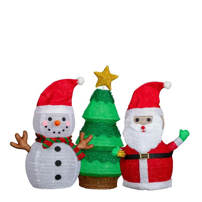 Set Of 3 Lighted Santa And Snowman And Xmas Tree Christmas Decorations