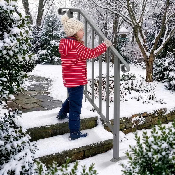 Silver Outdoor 2-Step Iron Handrail - view 6