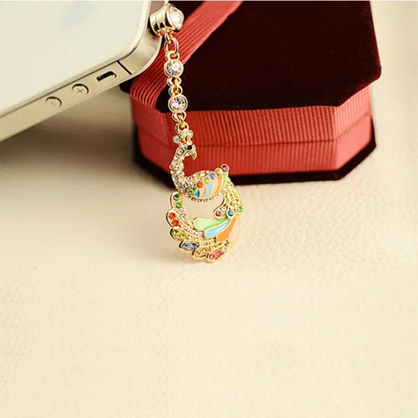 Colorful Crystal Diamond Phoenix Dust Cap Pendant For Cell Phone 3.5mm Jack - view 2