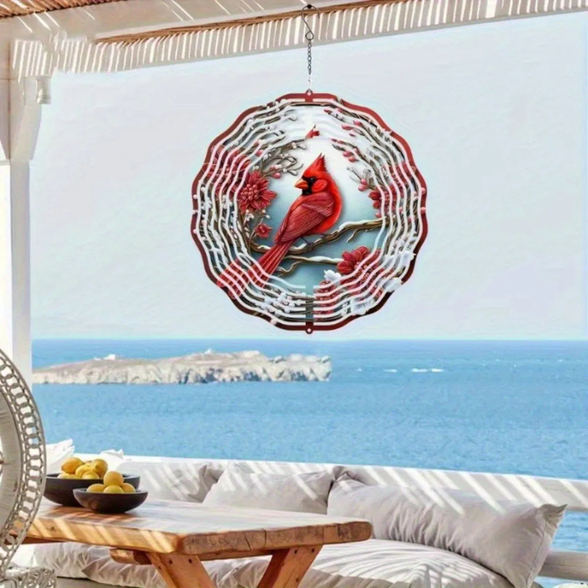 Vibrant Red Cardinal Wind Spinner with Mandala Wind Chime Garden Art Outdoor Patio Yard Decor - view 4