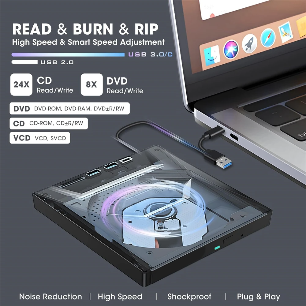 Grabadora externa de CD/DVD USB 3.0