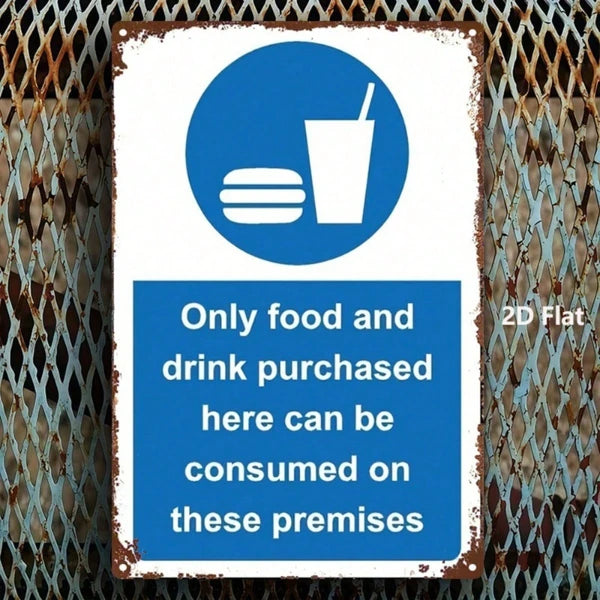 1pc Vintage Blue Metal Sign 8x12 Inch, Food & Drinks Only Allowed Here Wall Decor - view 3