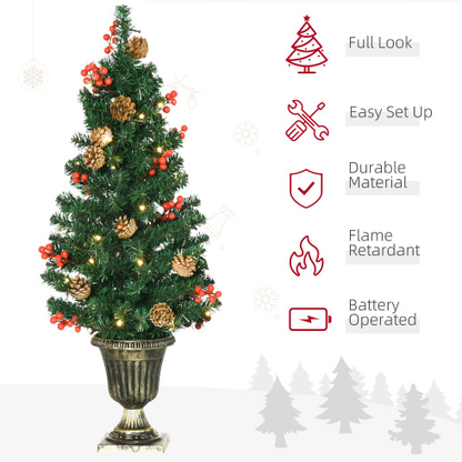 HOMCOM Prelit Holiday Christmas 4-Piece Set, Garland Wreath And Set Of 2 Entrance Trees With Warm White LED Lights - view 4