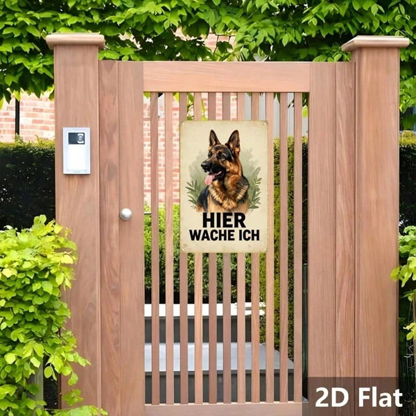Vintage German Shepherd Metal Sign HIER WACHE ICH Retro Dog Wall Art Classic Animal Illustration 2D Flat Home Decor 1pc - view 4